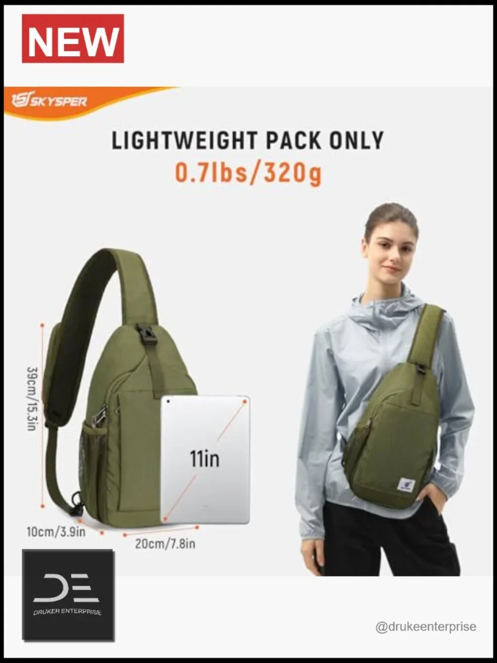 Recycled Polyester RFID Sling Bag Anti-Theft Crossbody Travel Daypack